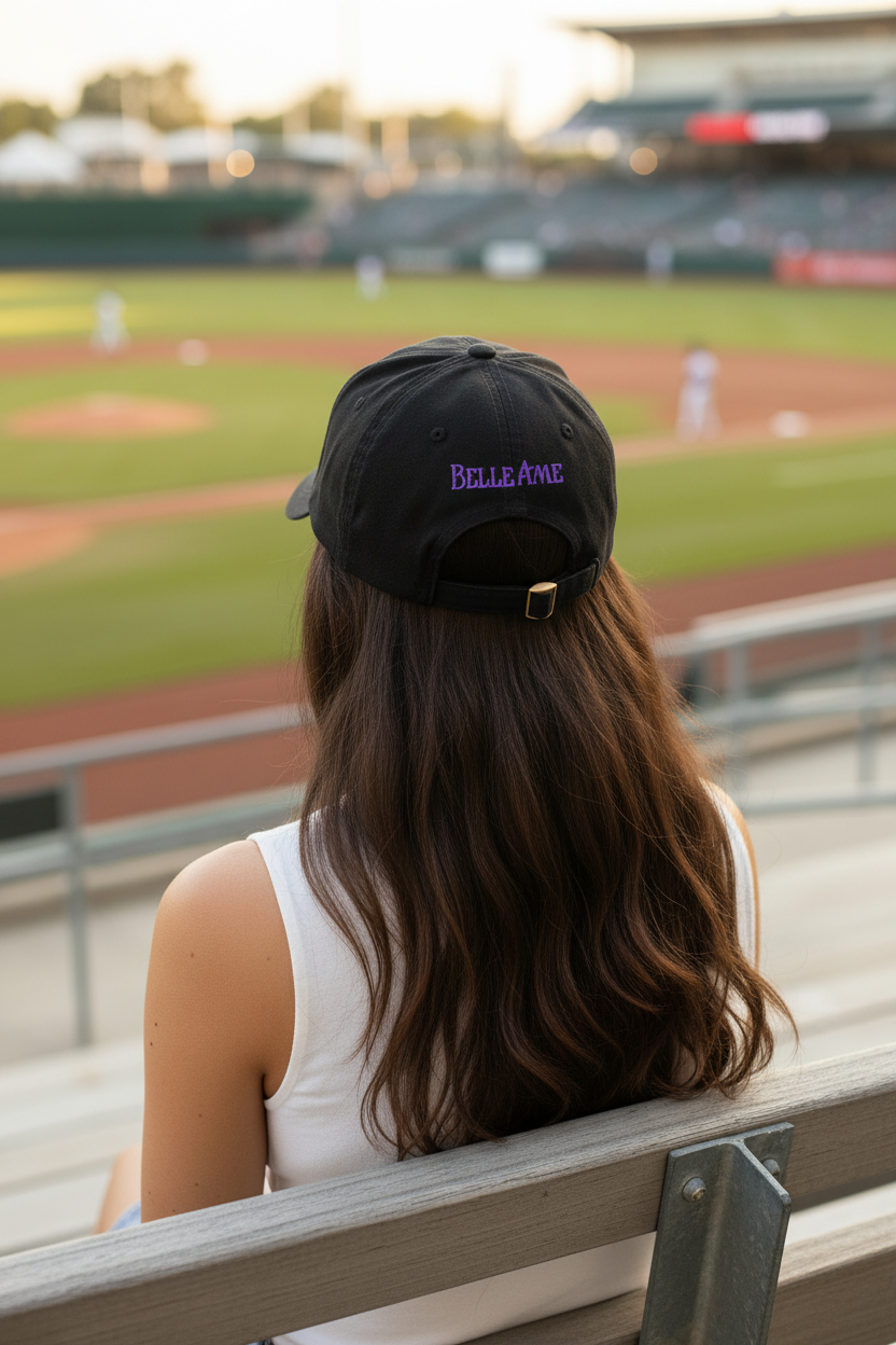 Belle Âme Black Hat - Back View at Baseball Field
