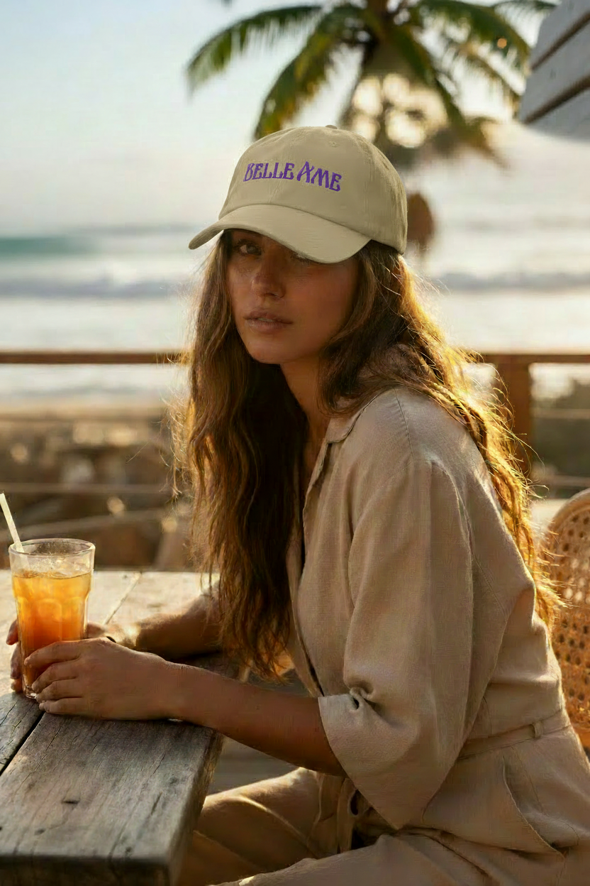 Belle Âme Light Khaki Hat - Girl at Beachside Table