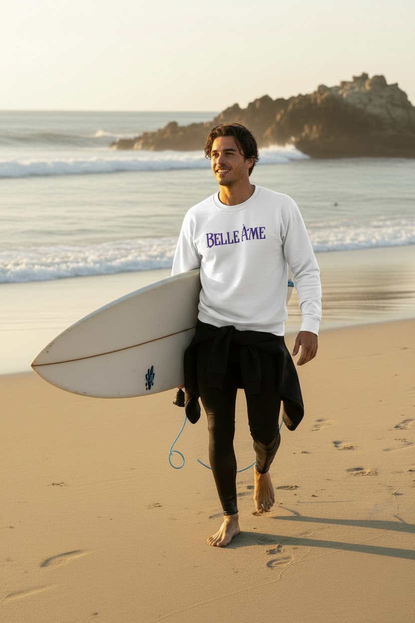 Belle Âme White Sweatshirt - Surfer Beach Walk