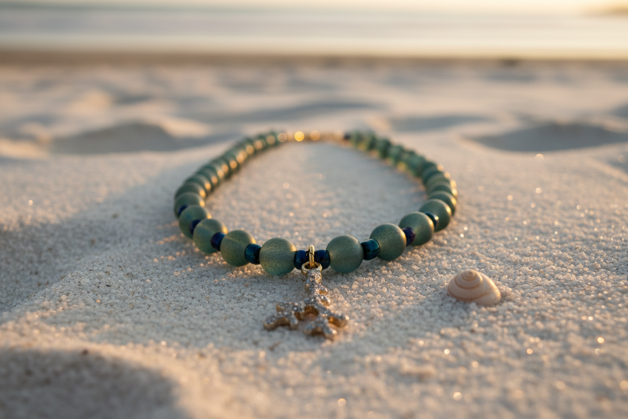 Close-up necklace on beach