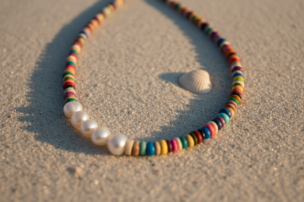 Close-up necklace on beach